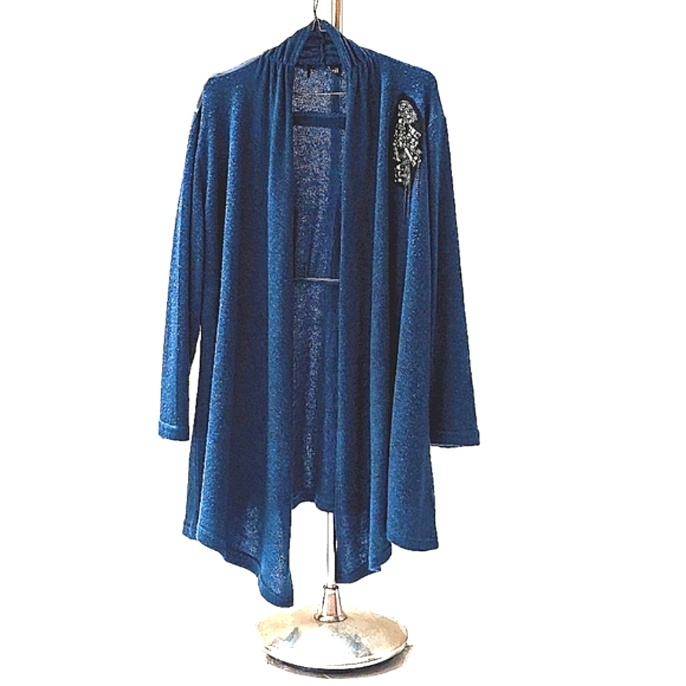 *Vintage Blue Sweater Sequins Embellished, XL